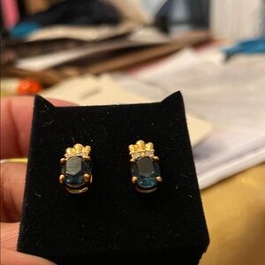 Gold-Setting Vintage Faux Sapphire Blue Stone Stud Earrings